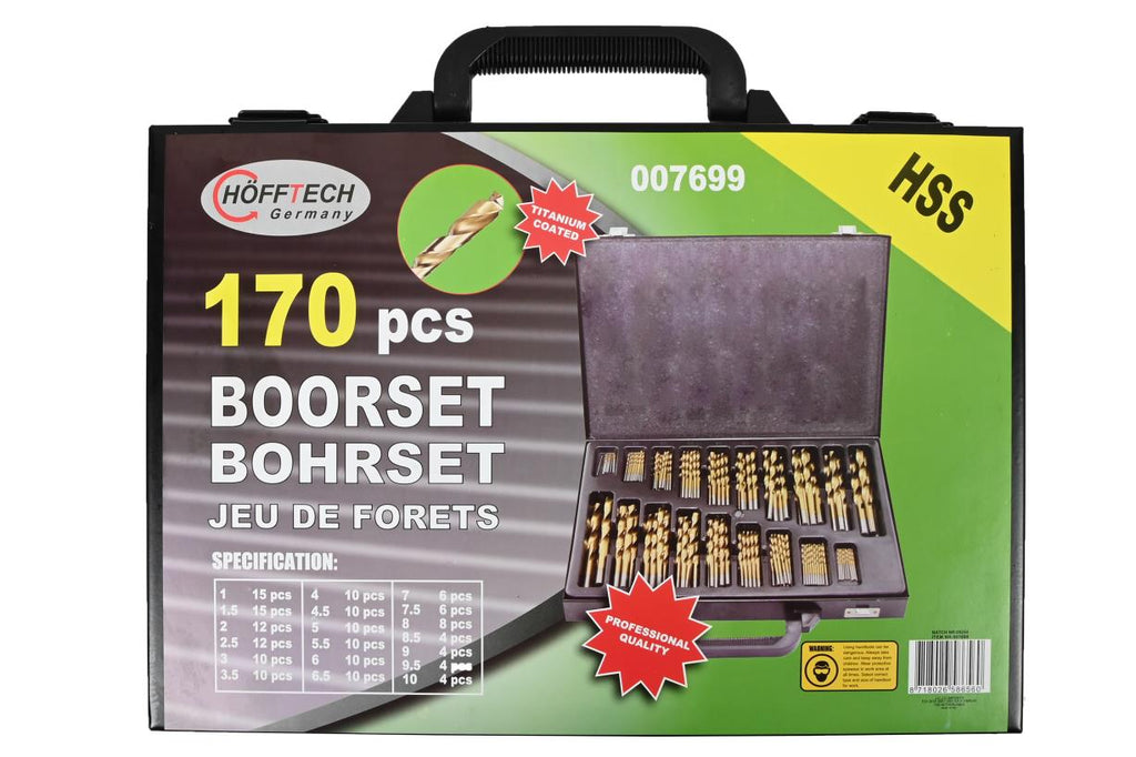 Drill bit set 170 pieces HSS titanium coated