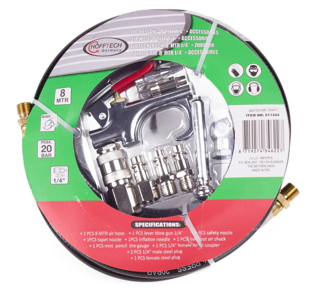 Luftschlauch 8 m 1/4" + Zubehör 10-tlg