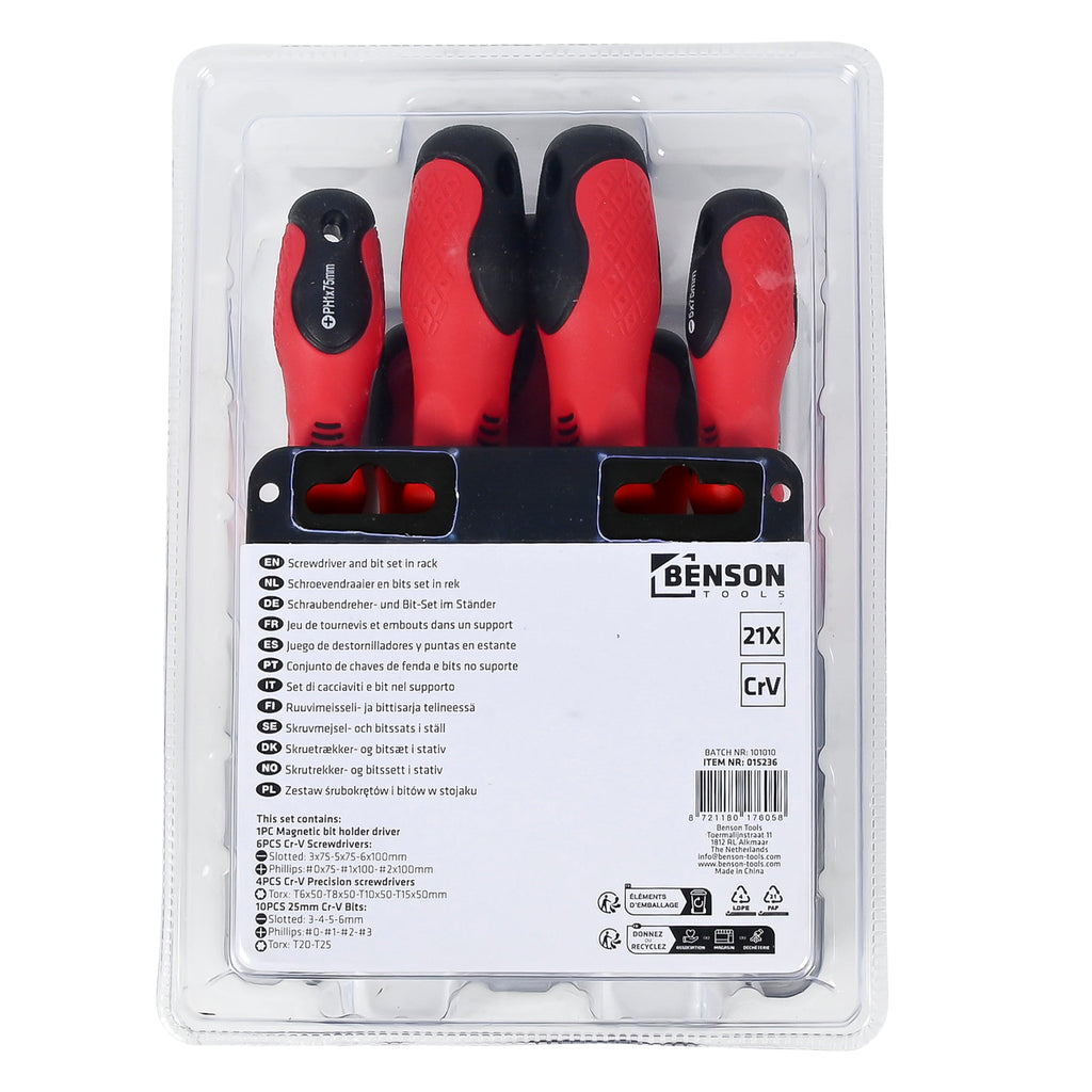 Schroevendraaier en bit set in rek 21 dlg