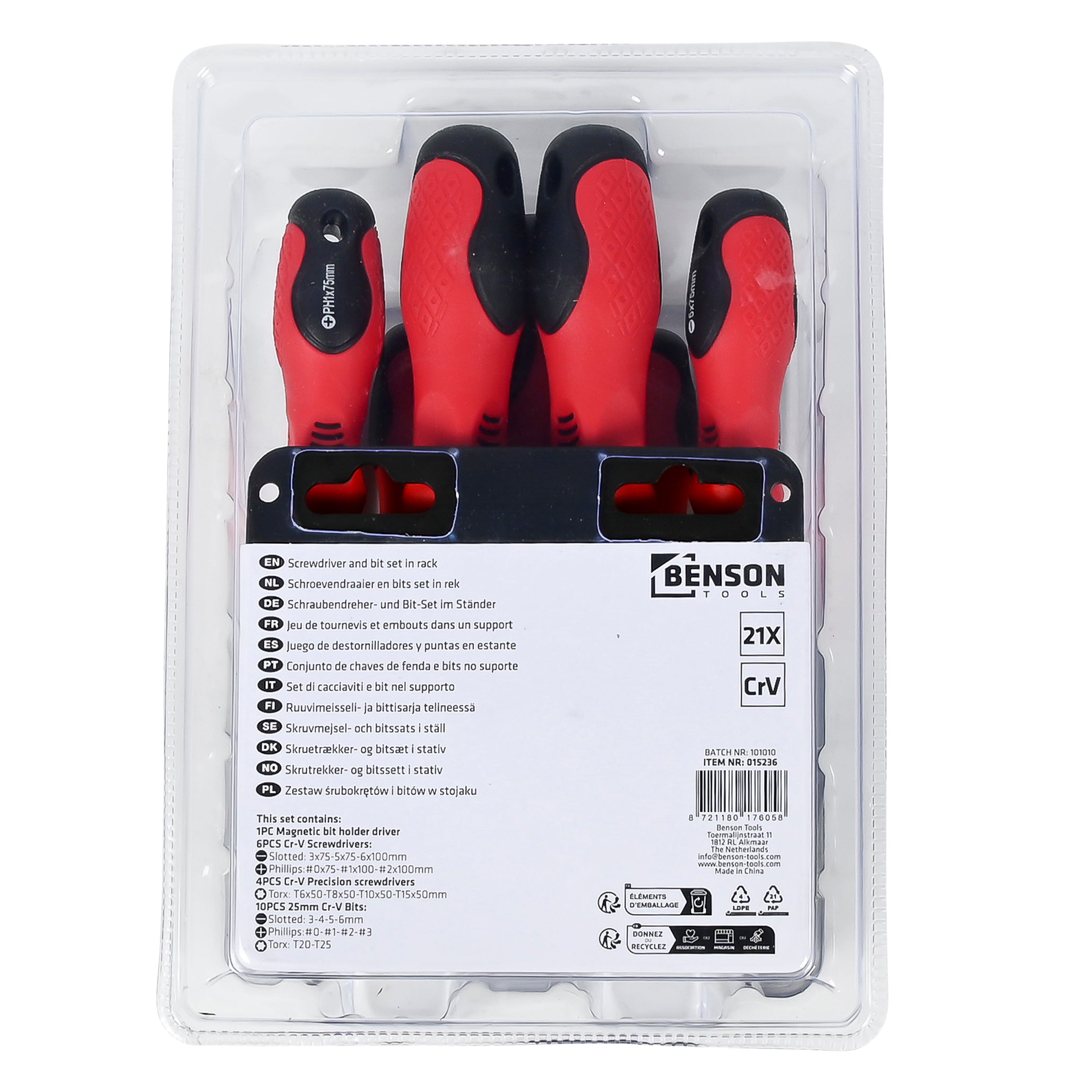 Schroevendraaier en bit set in rek 21 dlg