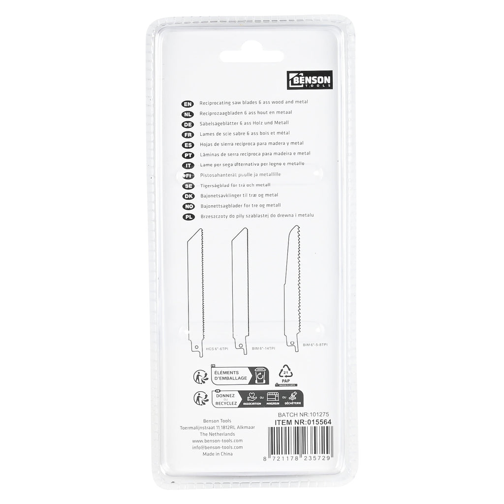 Reciprozaagbladen 6 dlg hout en metaal